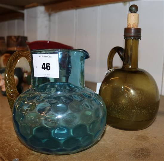 Victorian green glass jug and hock jug